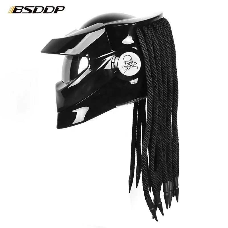 Predator-Fiber-glass-Motorcycle-Helmet-Full-Face-Iron-Warrior-Man-unique-stylish-flip-up-Helmet-moto.webp Predator Fiber glass Motorcycle Helmet Full Face Iron Warrior Man unique stylish flip up Helmet moto with LED spotlight - Image 1